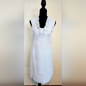 Lilly Pulitzer Seersucker Dress Blue White Stripe Ruffle Neck Sleeveless Size 4